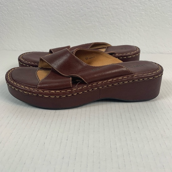 Born Shoes - Born Criss Cross Leather Platform Wedge Sandal Womens 8M Brown Open Toe Slip On